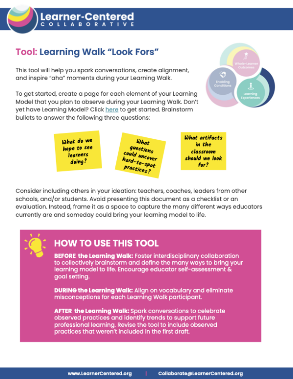 Learning Walk "Look Fors" LearnerCentered Collaborative