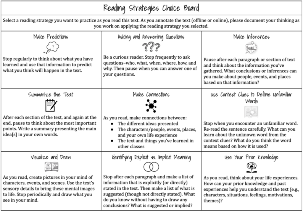 Choice Board Example