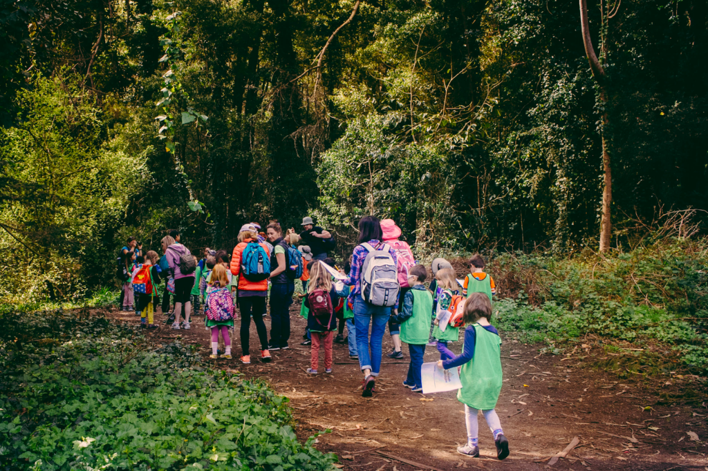 Students take a walk in the park in San Francisco