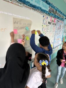 Students participating in the wonder wall activity 
